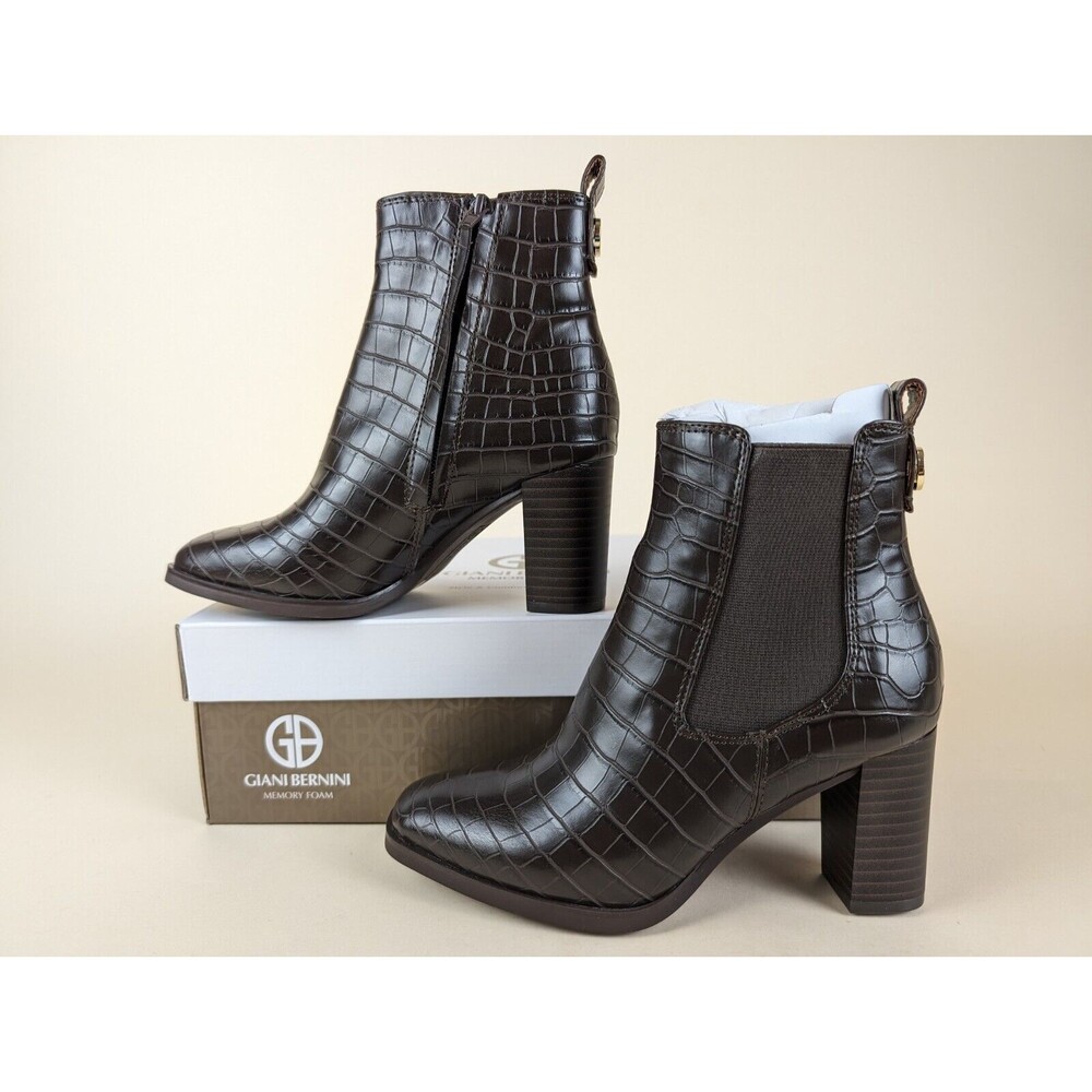 Giani Bernini Brigittie Booties Ankle Boots Womens 5 M Brown Faux Croc Shoes NWB